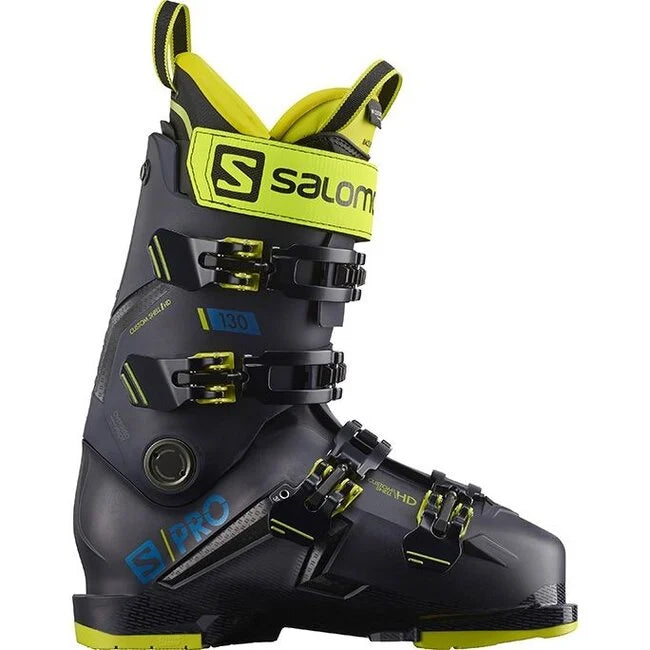 Salomon S/Pro 130 Ski Boots 2022 - Black ski boots with yellow accents and a prominent "SALOMON" logo on the side.