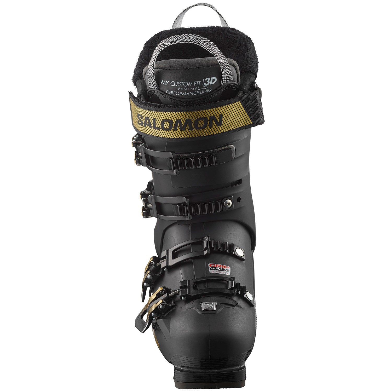 Salomon Women's S Pro MV 90 Ski Boots 2024 - Black ski boots with a textured pattern on the side and silver buckles.