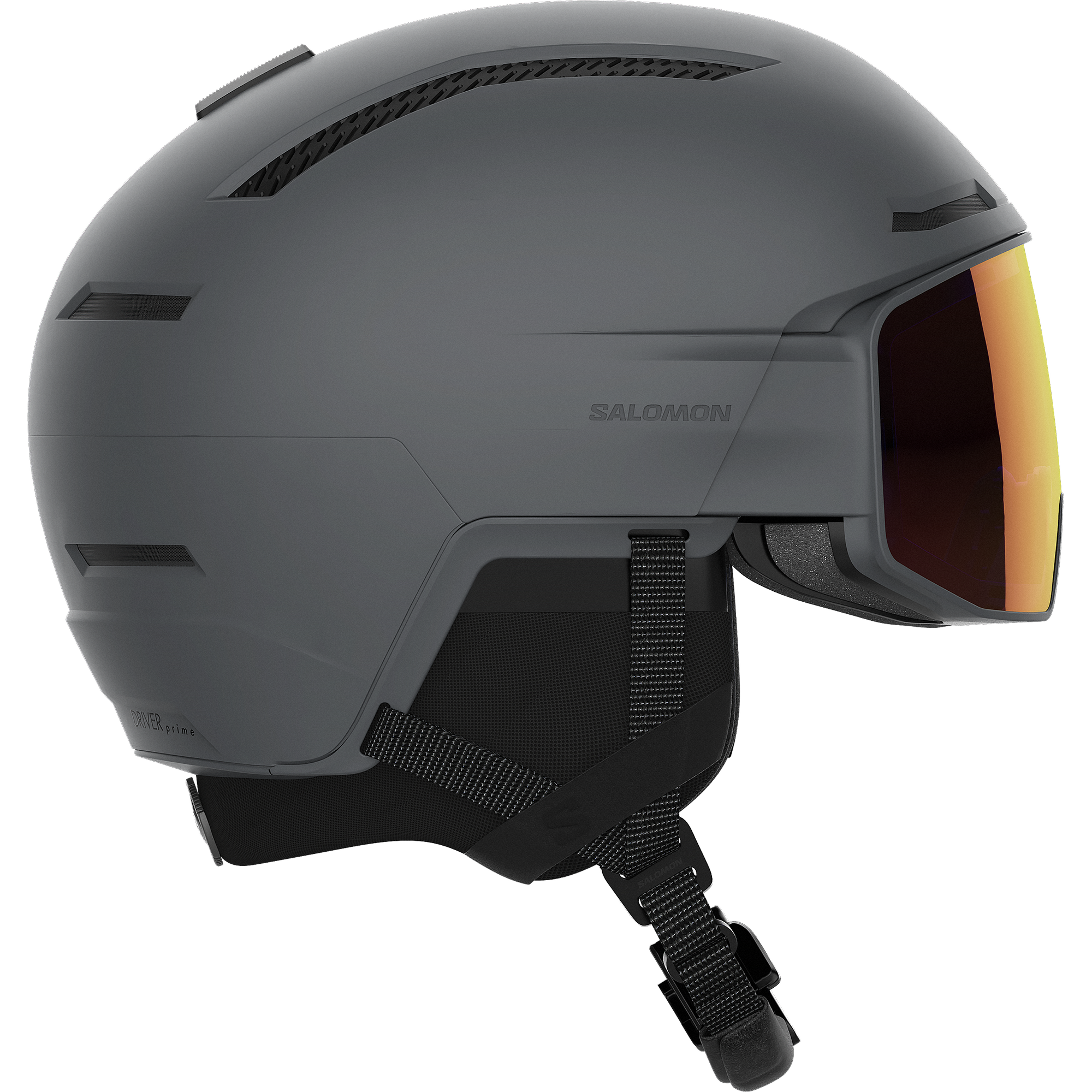 Salomon Driver Prime Sig Photo MIPS Helmet 2023 - A matte black helmet with a sleek, aerodynamic design and a prominent MIPS label on the side.