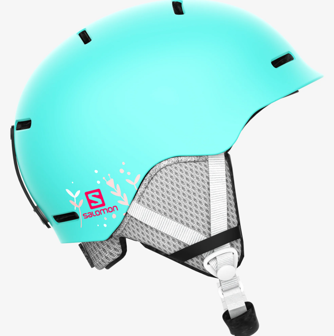 Salomon Junior Gom RTL Helmet 2022 - A light blue helmet with a black chin strap and ventilation holes on top.