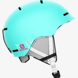 Salomon Junior Gom RTL Helmet 2022 - A light blue helmet with a black chin strap and ventilation holes on top.