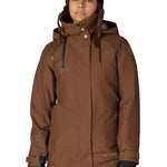 Women's 3-in-1 jacket in dark brown with attached hood and utility pockets