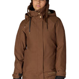 Women's 3-in-1 jacket in dark brown with attached hood and utility pockets