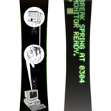 CAPiTA Spring Break Resort Twin Snowboard 2026 - Black snowboard with white and green graphics of a woman's face, a cassette tape, and a vintage computer monitor.