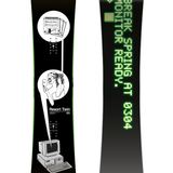 CAPiTA Spring Break Resort Twin Snowboard 2026 - Black snowboard with white and green graphics of a woman in a swimsuit holding a drink, standing next to a pool.