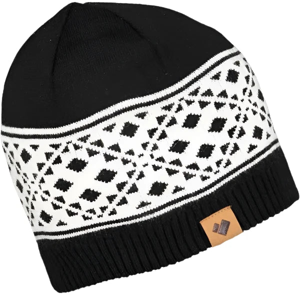 Obermeyer Anchorage Beanie Mens 2022 - Black beanie with white snowflake pattern on cuff and black pom-pom.