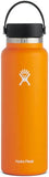 Hydro Flask 40oz Wide Mouth Water Bottle - A large, orange water bottle with a black lid and handle.