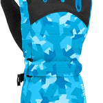 Gordini Kids Prima Glove 2024 - A blue and white glove with a geometric pattern, featuring black trim on the cuff.