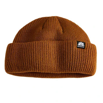 Autumn Shorty Double Roll Beanie 2025 - A warm-toned beanie with a double roll design, featuring a subtle texture and a small logo on the front.