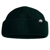 Autumn Shorty Double Roll Beanie 2025 - A dark green beanie with a ribbed texture and a small white logo on the front.