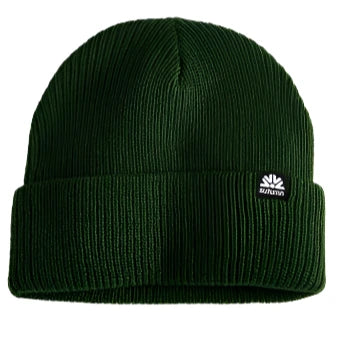 Autumn Simple Beanie 2025 - A dark green beanie with a small white logo on the front.