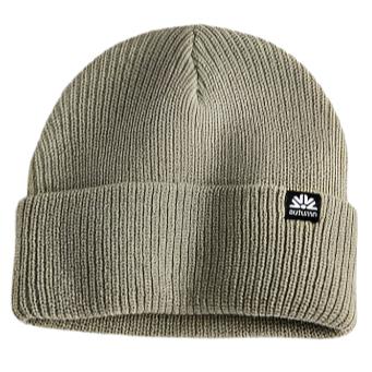 Autumn Simple Beanie 2025 - A light gray beanie with a small black tag on the front featuring white text that reads "AUTUMN".