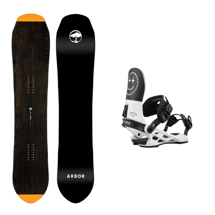 Arbor Single Camber Snowboard with Arbor Hemlock Boss Dog Snowboard Binding 2025