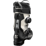 Salomon Women's S/Pro Supra 105 Dual BOA Ski Boots - A pair of black ski boots with a white logo on the side and silver buckles.