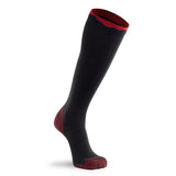 Courchevel Snowboard Socks - Black snowboard socks with a red stripe at the top and red toes.