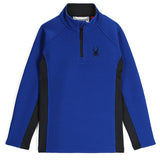 Spyder Boys' Outbound 1/2 Zip Fleece Jacket 2025 - A royal blue fleece jacket with a black zipper and a small embroidered spider logo on the left chest.