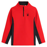 Spyder Boys' Outbound 1/2 Zip Fleece Jacket 2025 - A red fleece jacket with a black zipper and a spider logo on the left chest.