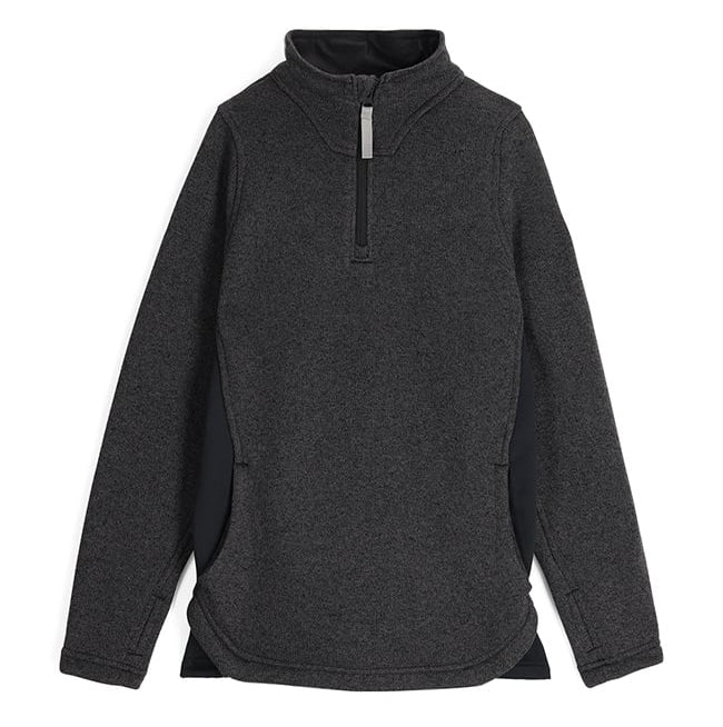 Spyder Girls' Aspire 1/2 Zip Fleece Jacket - A dark grey fleece jacket with a zippered front and two side pockets, featuring a subtle pattern of small white dots.