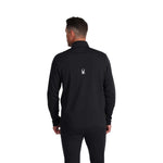 Spyder Charger 1/2 Zip Top 2025 - A black zip-up jacket with a collar and zipper on the front, featuring a white logo on the upper back.