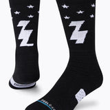 Stance Fully Charged Kids OTC Snowboard Socks 2022 - Black snowboard socks with white lightning bolt logo and small white stars.