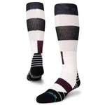 Limitations SB Sock - White socks with black stripes and a small red logo on top of right sock.