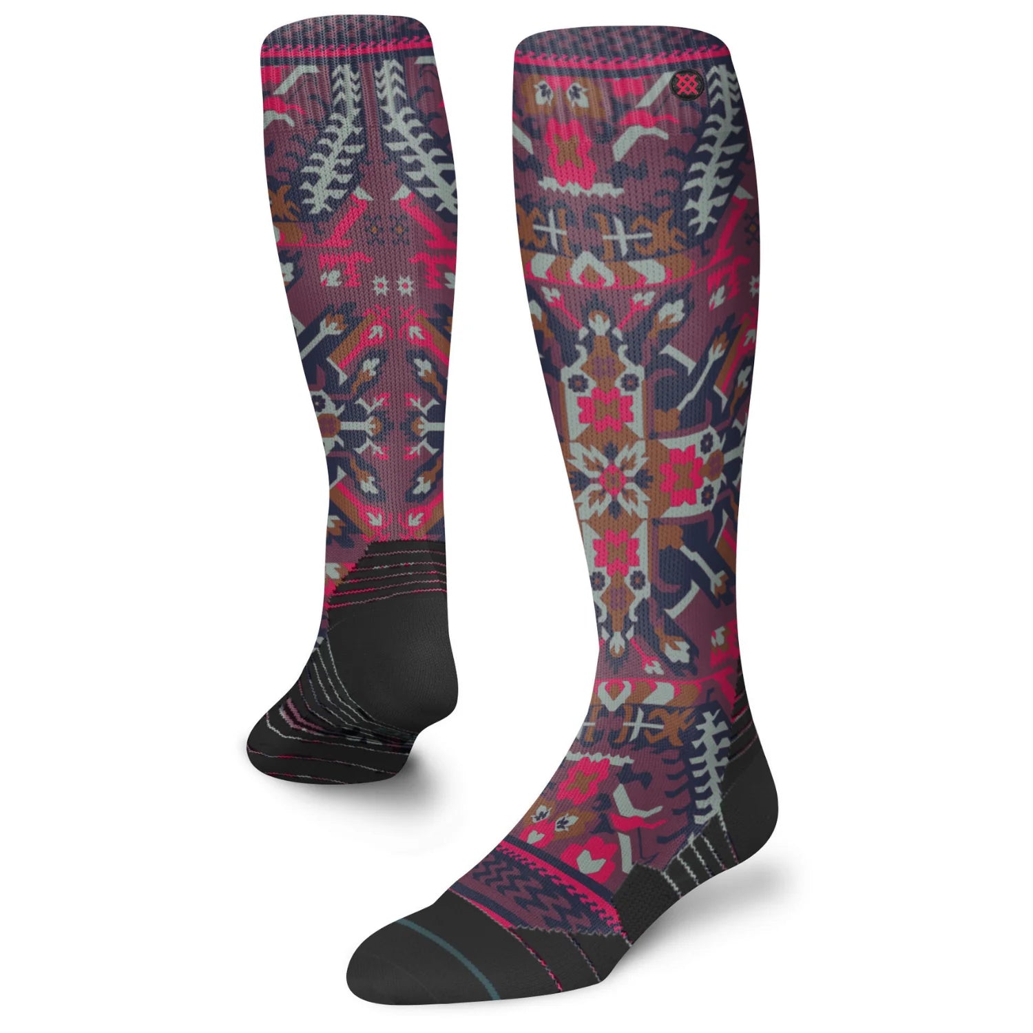 Mandala Mental Sb Sock 2022 - A pair of knee-high socks with a vibrant, multicolored mandala pattern in shades of pink, blue, and brown.