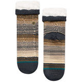 SMOKEY MOUNTAIN C SOCK 2024 - A pair of tan and brown striped socks with a blue stripe at the bottom.