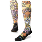 SNAKIN SCOOBS C SOCK 2024 - A pair of knee-high socks with a cartoon dog design in shades of brown and tan, featuring a black toe and heel.