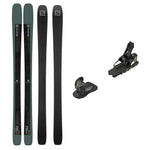 USED - Salomon Stance 90 2022 with Warden 13 Bindings - A pair of skis and bindings, featuring a black base with yellow accents on the bindings.