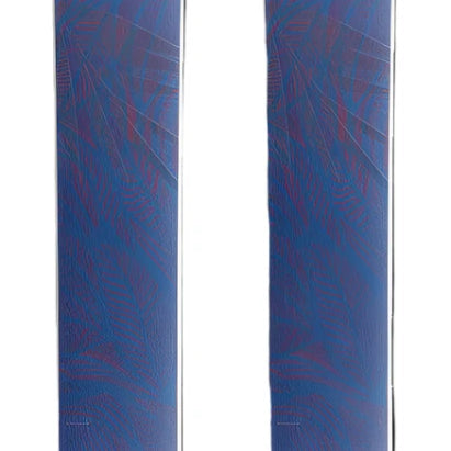 Stöckli Women's Nela 88 Flat Ski 2026 - A blue ski with a pink logo and white lettering on top, featuring a leaf pattern.
