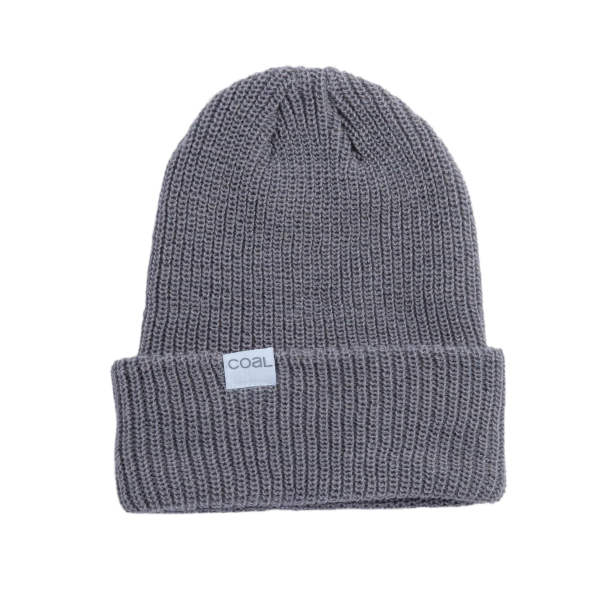 Coal Stanley Mid Length Beanie 2025 - A gray beanie with a white rectangular label on the front that reads "COAL" in black letters.