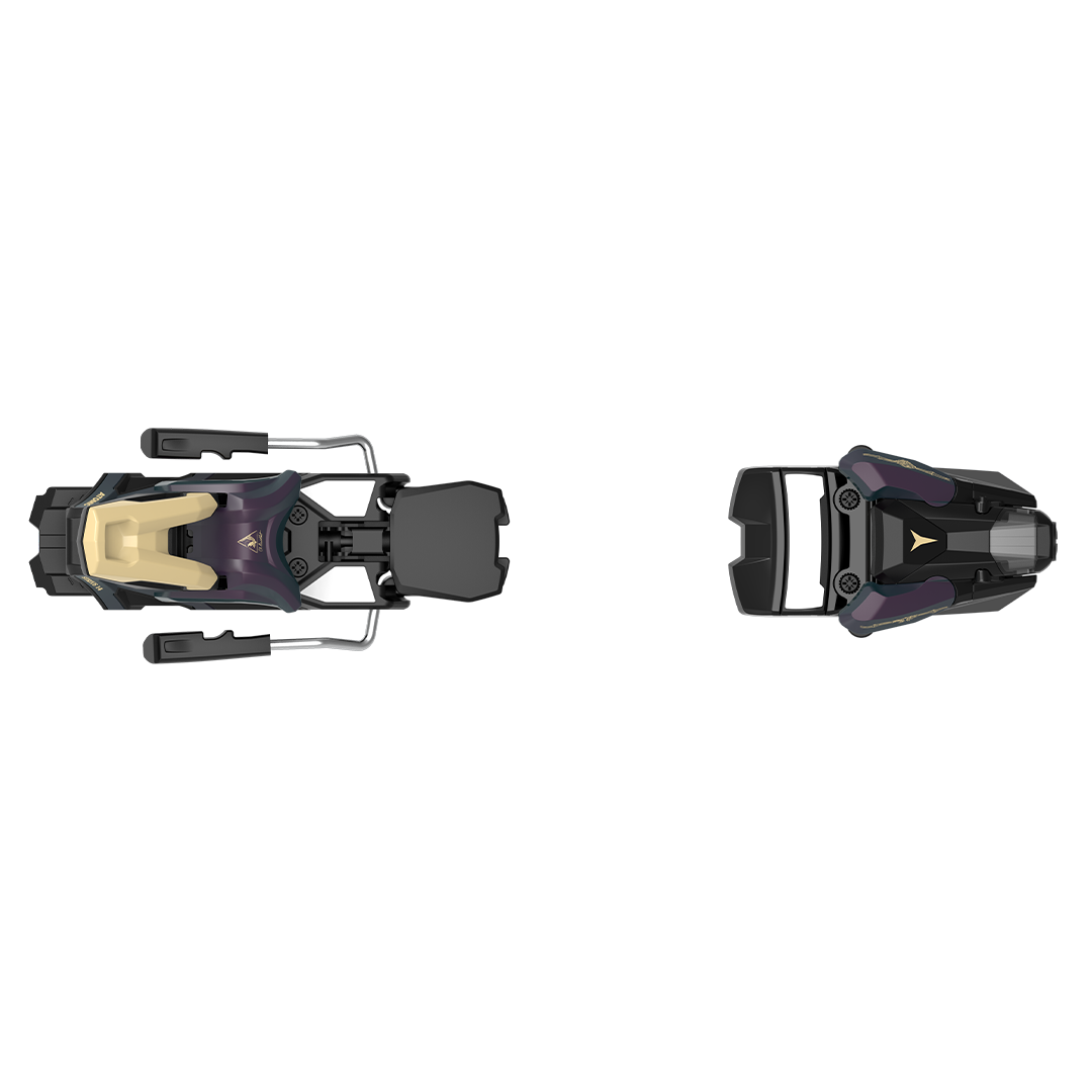 Atomic Strive 14 Ski Bindings 2026 - Black bindings with silver screws and a gold logo on top.