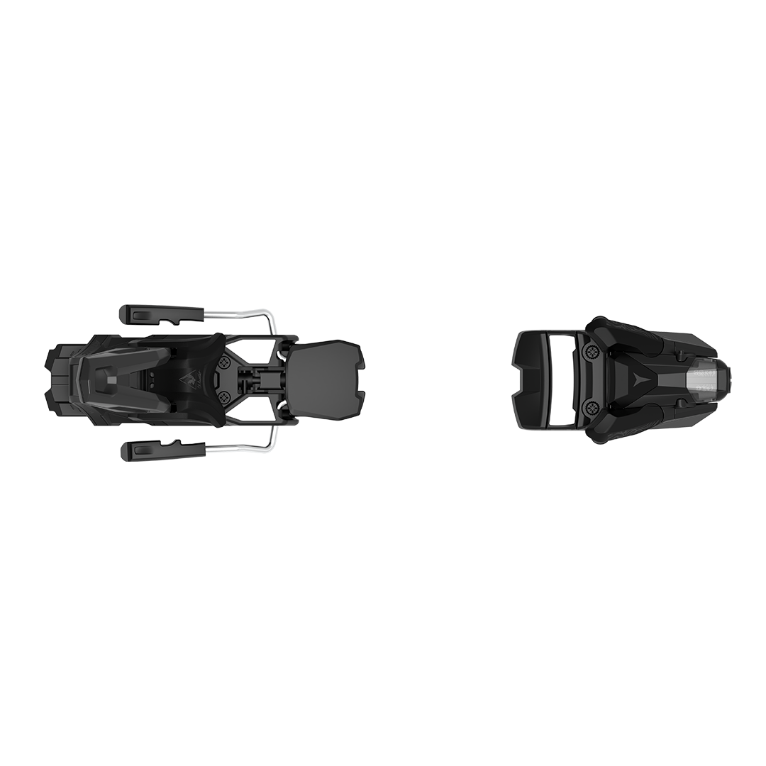 Atomic Strive 14 Ski Bindings 2026 - Black bindings with silver metal hardware and a black plastic base.