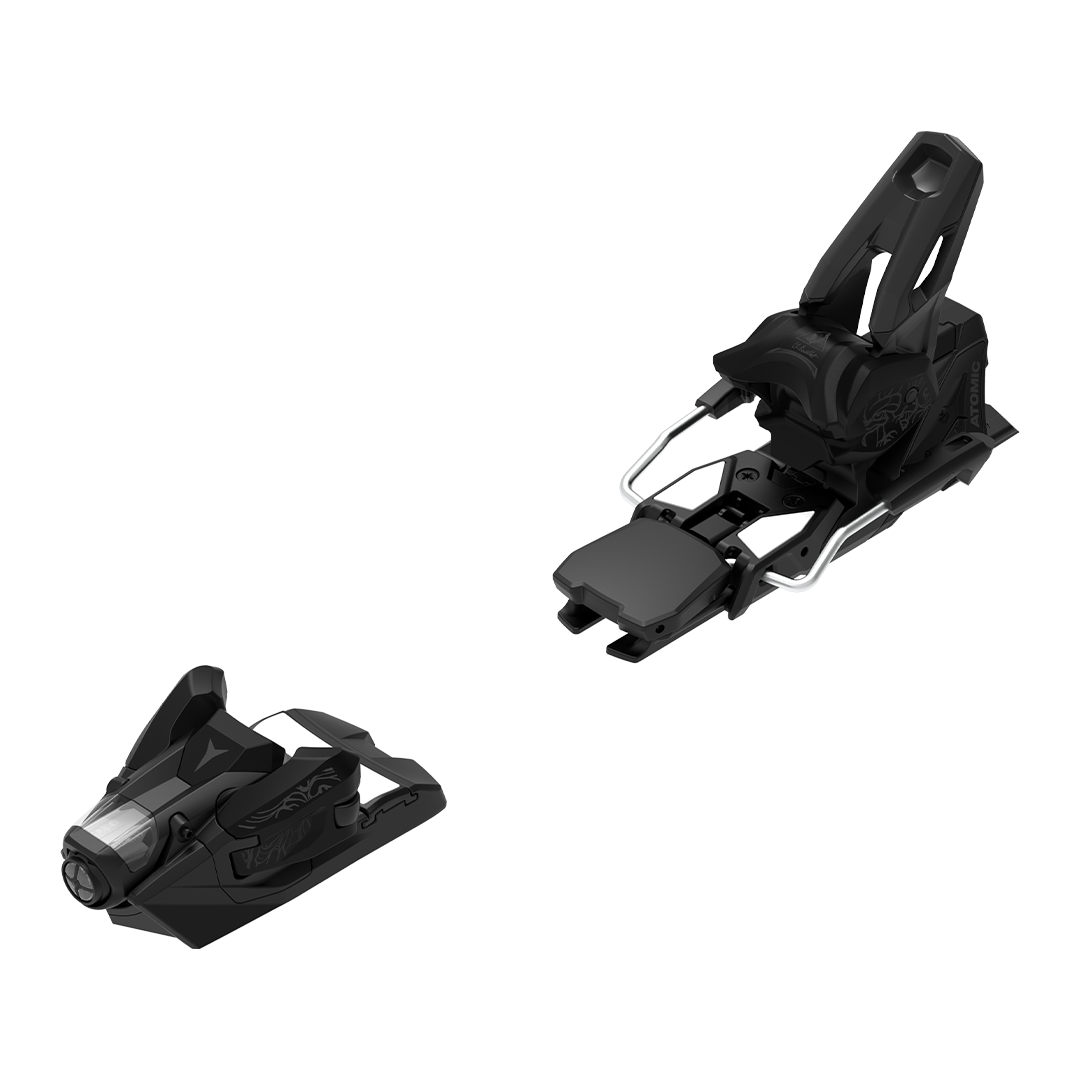 Atomic Strive 14 Ski Bindings - Black bindings with silver hardware and a black plastic base plate.