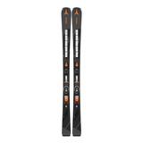 Atomic Redster Q9.8 Revoshock S with I12 Bindings - A black ski with orange accents and a distinctive "Revoshock" logo on the top of each ski.