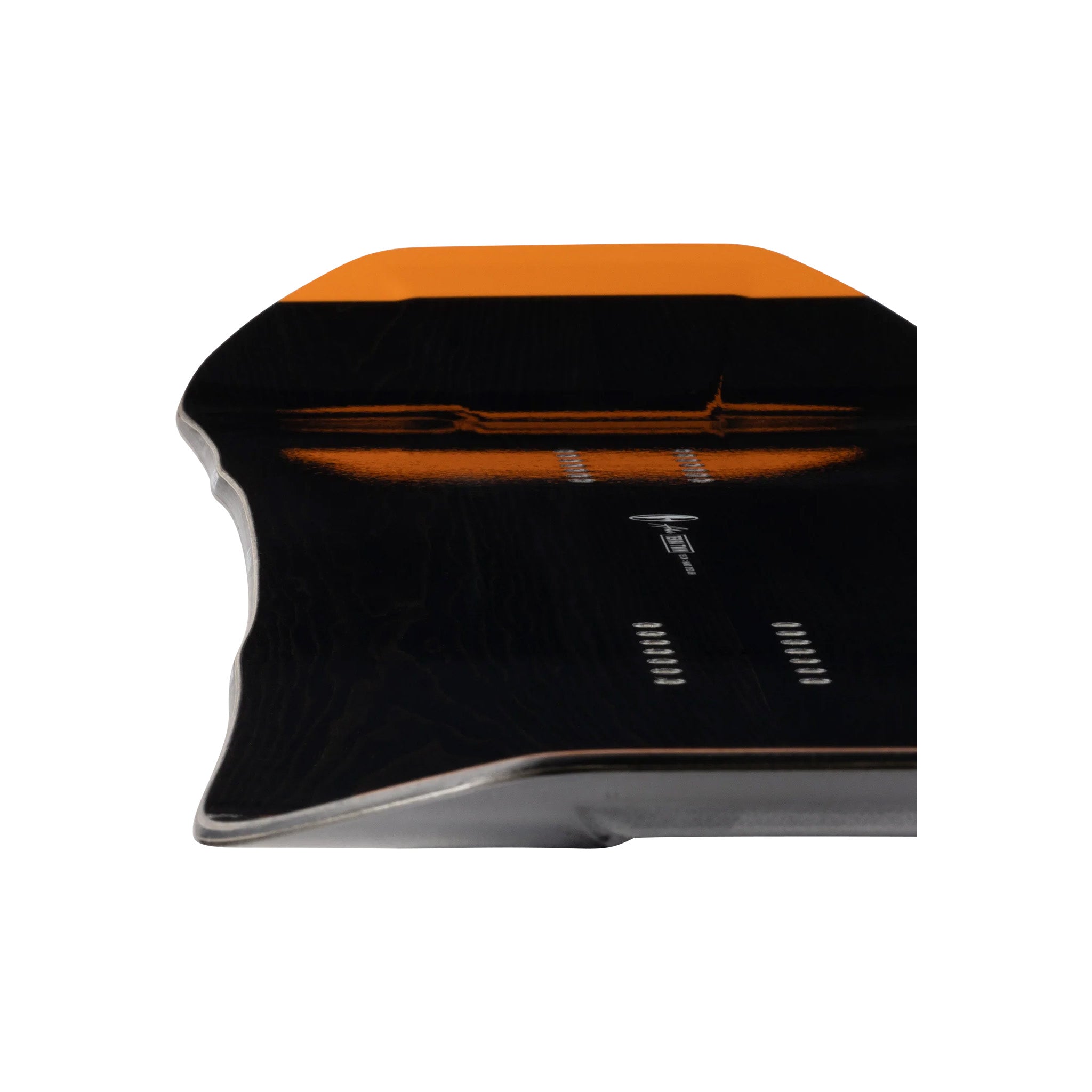 Arbor Terratwin Camber Snowboard 2025 - A black snowboard with a white stripe and orange accents on top.