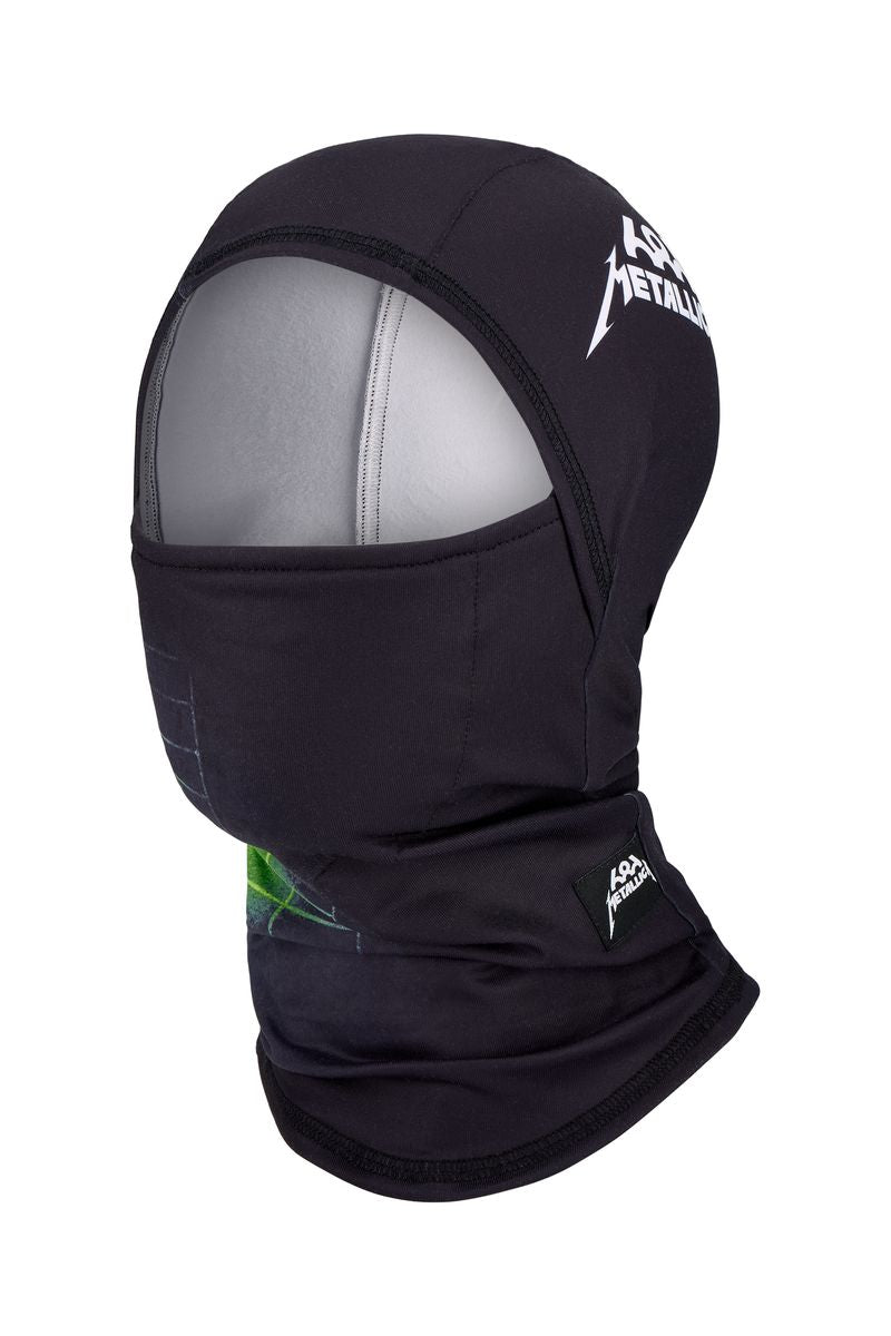 686 hinged balaclava in dark fabric with 686 logo patch on side, full face cover