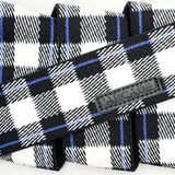 Arcade Plaid Stretch Belt 2025 - Black belt with blue, white, and black plaid pattern.