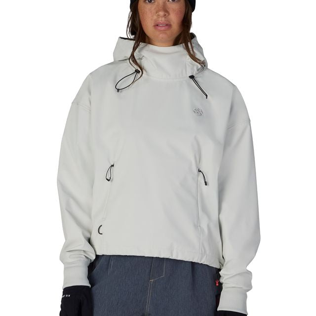 Women’s waterproof crop hoody in off-white, hooded jacket with front zip and drawcord