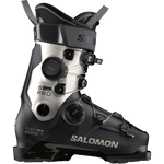 Salomon Women's S/Pro Supra 105 Dual BOA Ski Boots - A pair of black ski boots with a white logo on the side and silver buckles.