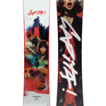 CAPITA Ultrafear Snowboard 2026 - A snowboard with a predominantly black base and red accents, featuring a striking design that includes a woman's face and a bold white graffiti-style "Ultrafear" logo.