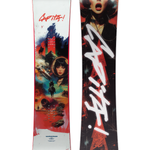 CAPITA ULTAFEAR SNOWBOARD 2026 - A snowboard with a predominantly black base, featuring a striking red and white graphic design that includes a woman's face and abstract shapes.