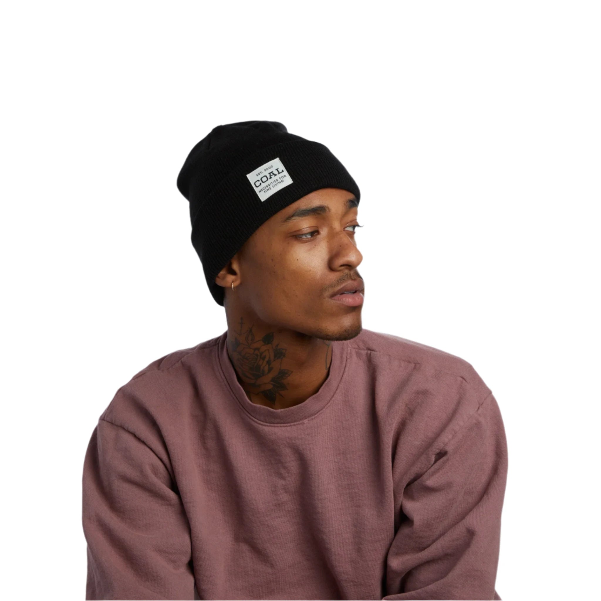 Coal Uniform Mid Knit Beanie 2025 - A black beanie with a white rectangular patch on the front that says "COAL" in black letters.