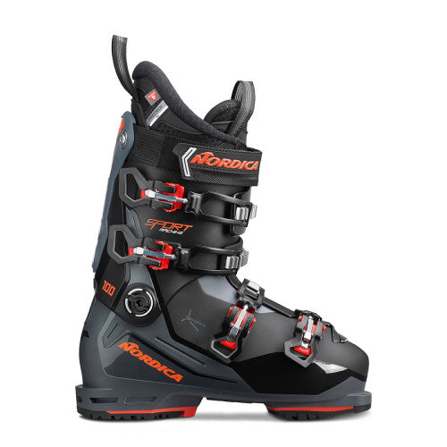 Nordica Sportmachine 3 100 Ski Boots 2025 - Black ski boots with orange accents and buckles.
