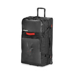 Nordica XL Doberman Roller Duffle Bag 2025 - A black roller duffle bag with a red handle and wheels, featuring a large zippered pocket on the front.