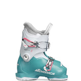 Nordica Junior's Speed Machine 2 Girl Ski Boot 2025 - White ski boot with pink accents and a silver buckle.