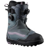 Vans Women's Viaje Range Edition Snowboard Boot 2024 - A black snowboard boot with a purple logo on the side and a strap closure system.