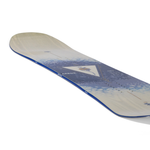 Arbor Women's Veda Snowboard 2026 - A blue snowboard with a white triangle and brown logo in the center.