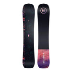 Nidecker Venus Plus Women's Snowboard 2025 - A black snowboard with a pink and purple palm leaf pattern on top of it.