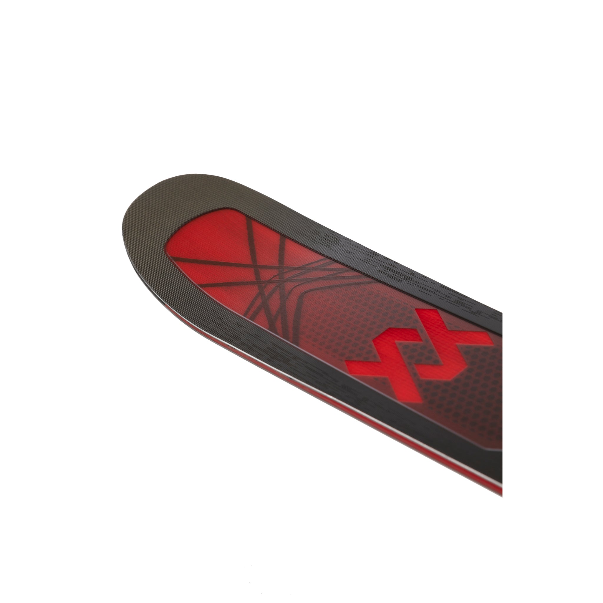 Volkl M7 Mantra Skis 2025 - A pair of skis with a black base and red accents on the top sheet.